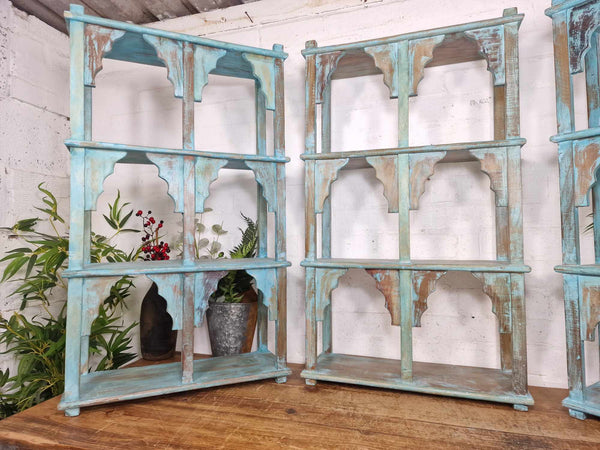 Vintage Reclaimed Indian Solid Wooded Arched Temple Wall Display Shelf Shelves