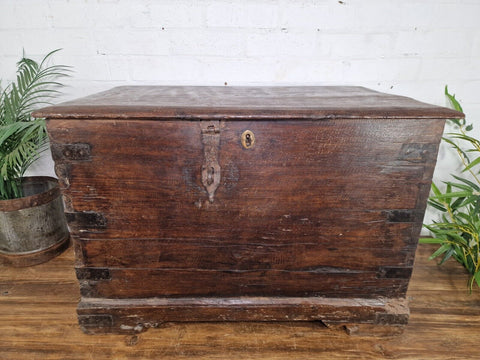 Antique Indian Colonial Military Engineers Hardwood Campaign Chest Trunk