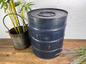 Vintage Reclaimed Indian Galvanised Metal Kitchen Storage Drum Barrel Cannister