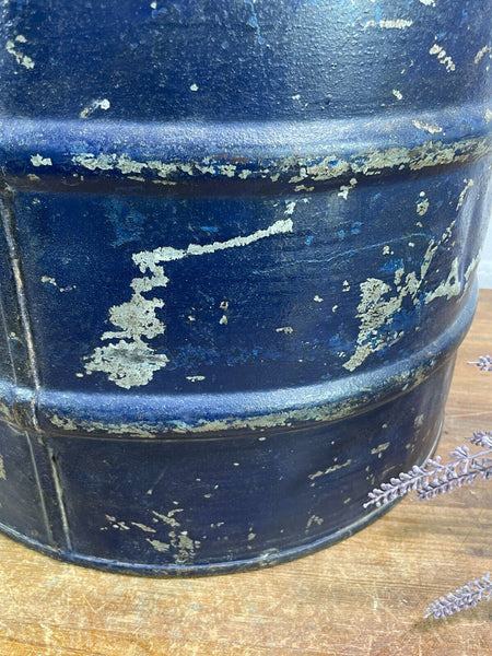 Vintage Reclaimed Indian Galvanised Metal Kitchen Storage Drum Barrel Cannister