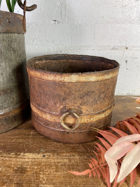 Antique 19th Century Riveted Iron Measuring Grain Pot Herb Planter Trinket Pot