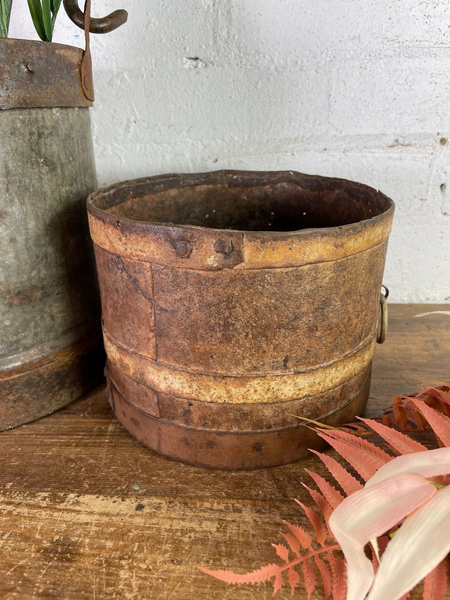 Antique 19th Century Riveted Iron Measuring Grain Pot Herb Planter Trinket Pot