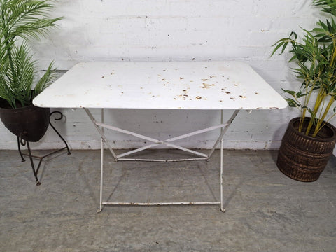 Vintage White French Rustic Metal Folding Bistro Garden Patio Wine Table