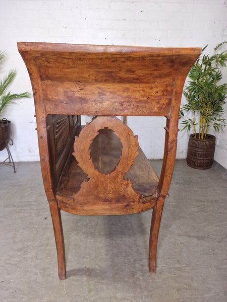 Antique Anglo Indian Colonial Hardwood Hand Carved Settle Bench Hallway Seat