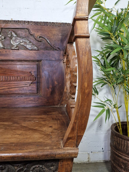 Antique Anglo Indian Colonial Hardwood Hand Carved Settle Bench Hallway Seat