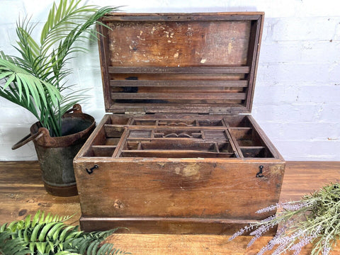 Antique Indian Colonial Hardwood Campaign Writing Box Chest