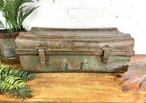 Vintage Industrial Indian Bombay Metal Railway Trunk Chest Luggage Coffee Table