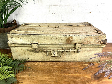 Vintage Industrial Indian Bombay Metal Railway Trunk Chest Luggage Coffee Table