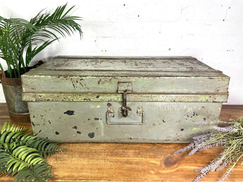 Vintage Industrial Indian Bombay Metal Railway Trunk Chest Luggage Coffee Table