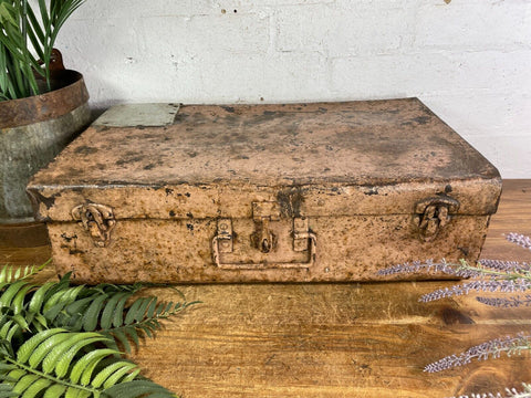 Vintage Industrial Indian Bombay Metal Railway Trunk Chest Luggage Coffee Table