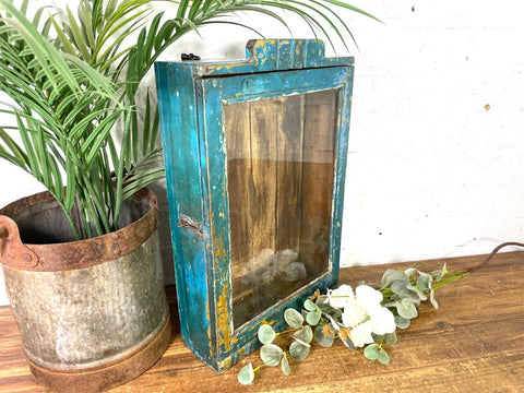 Vintage Rustic Indian Wooden Glazed Shop Display Bathroom Kitchen Wall Cabinet