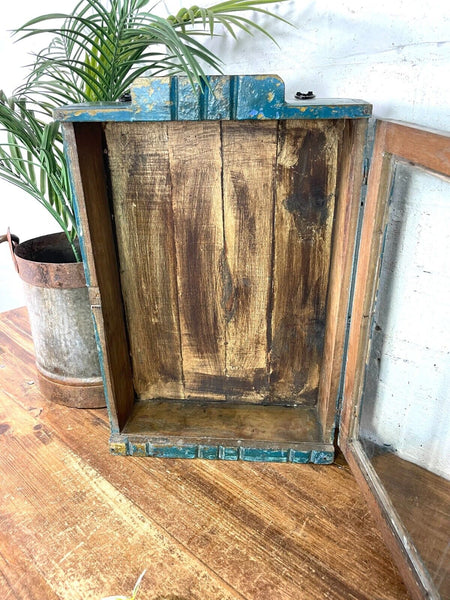 Vintage Rustic Indian Wooden Glazed Shop Display Bathroom Kitchen Wall Cabinet