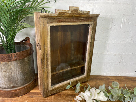 Vintage Rustic Indian Wooden Glazed Shop Display Bathroom Kitchen Wall Cabinet