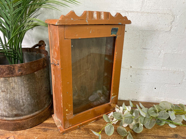 Vintage Rustic Indian Wooden Glazed Shop Display Bathroom Kitchen Wall Cabinet