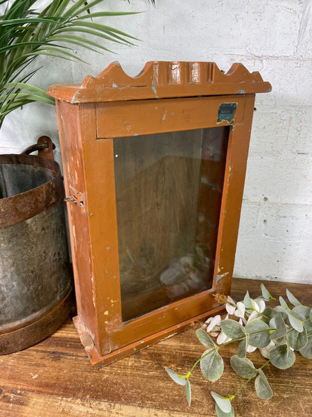 Vintage Rustic Indian Wooden Glazed Shop Display Bathroom Kitchen Wall Cabinet