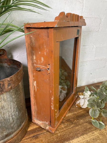 Vintage Rustic Indian Wooden Glazed Shop Display Bathroom Kitchen Wall Cabinet