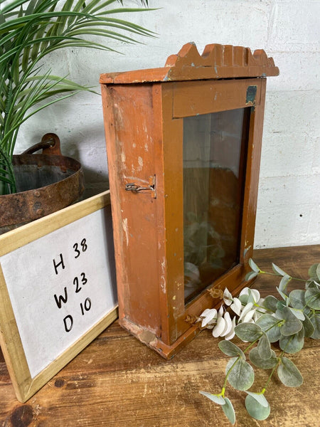 Vintage Rustic Indian Wooden Glazed Shop Display Bathroom Kitchen Wall Cabinet