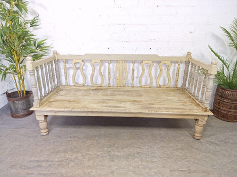 Vintage Indian Solid Wooden Two Seater  Garden Patio Swing Bench Seat