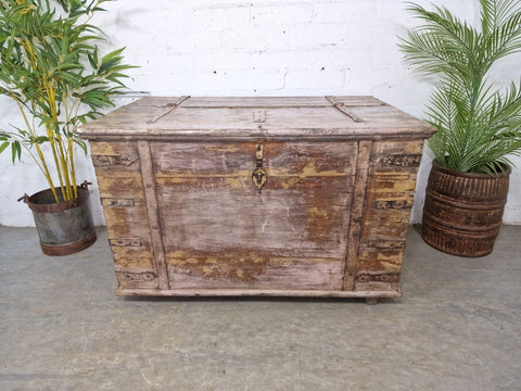 Antique Indian Colonial Military Engineers Hardwood Campaign Chest Trunk