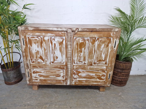 Vintage Reclaimed Rustic Indian Wooden Sideboard Tv Drinks Cabinet Cupboard