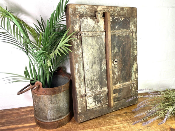 Vintage Antique Rustic Indian Wooden Window Frame Shutters Wall Garden Mirror