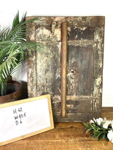 Vintage Antique Rustic Indian Wooden Window Frame Shutters Wall Garden Mirror