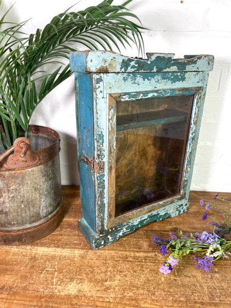 Vintage Rustic Indian Wooden Glazed Shop Display Bathroom Kitchen Wall Cabinet