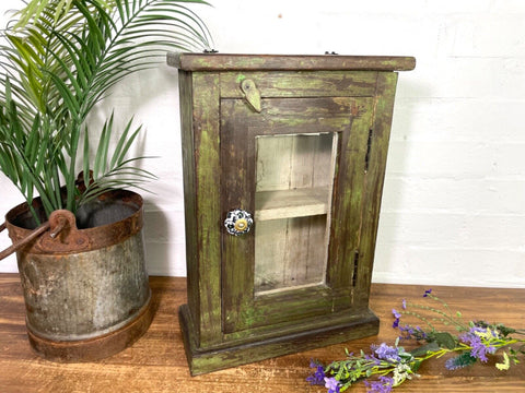 Vintage Rustic Indian Wooden Glazed Shop Display Bathroom Kitchen Wall Cabinet