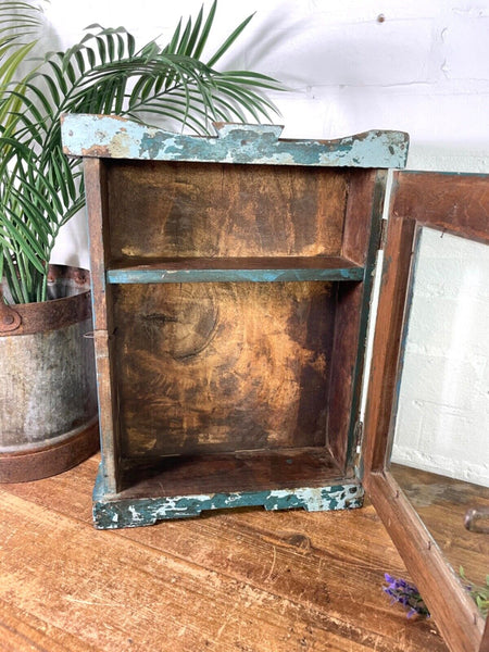 Vintage Rustic Indian Wooden Glazed Shop Display Bathroom Kitchen Wall Cabinet