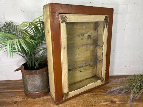 Vintage Rustic Indian Wooden Glazed Shop Display Bathroom Kitchen Wall Cabinet