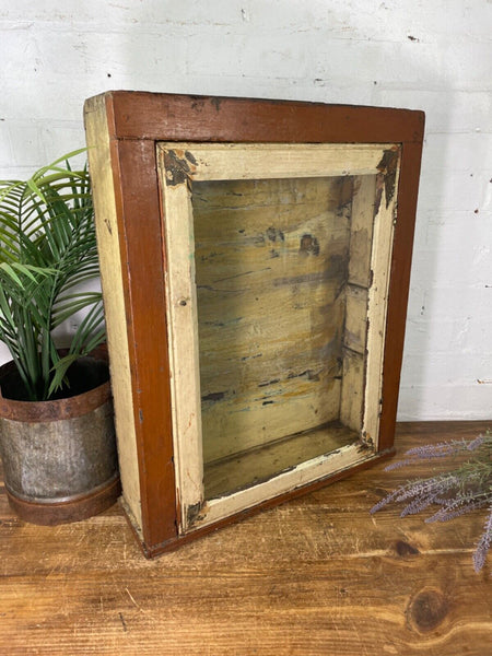 Vintage Rustic Indian Wooden Glazed Shop Display Bathroom Kitchen Wall Cabinet