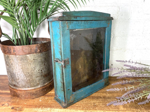 Vintage Rustic Indian Wooden Glazed Shop Display Bathroom Kitchen Wall Cabinet