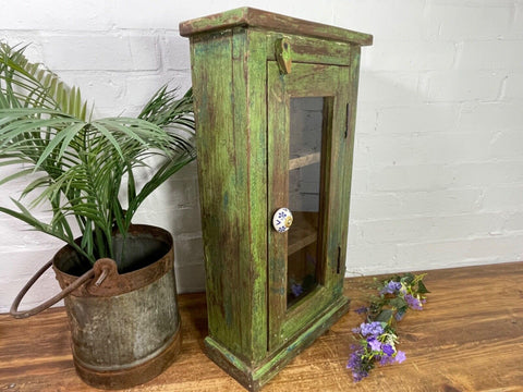 Vintage Rustic Indian Wooden Glazed Shop Display Bathroom Kitchen Wall Cabinet