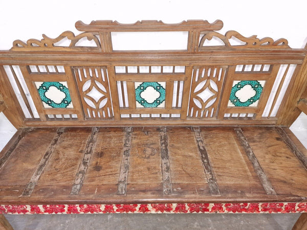 Antique Anglo Indian Colonial Hardwood Hand Carved Settle Bench Hallway Seat