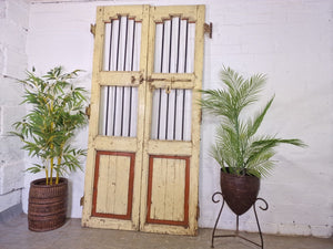 Old Pair Vintage Reclaimed Indian Wooden Iron Doors Shutters Garden Gates Screen