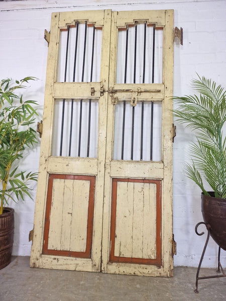 Old Pair Vintage Reclaimed Indian Wooden Iron Doors Shutters Garden Gates Screen