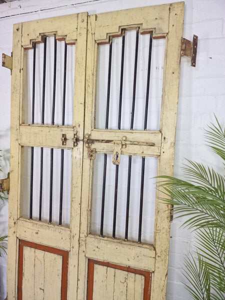 Old Pair Vintage Reclaimed Indian Wooden Iron Doors Shutters Garden Gates Screen