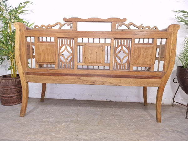 Antique Anglo Indian Colonial Hardwood Hand Carved Settle Bench Hallway Seat