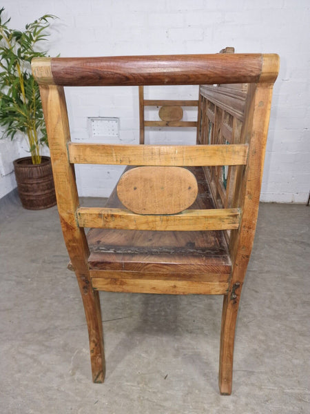 Antique Anglo Indian Colonial Hardwood Hand Carved Settle Bench Hallway Seat