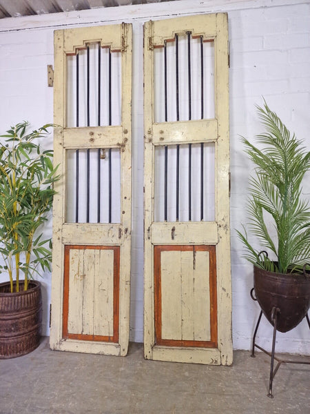 Old Pair Vintage Reclaimed Indian Wooden Iron Doors Shutters Garden Gates Screen