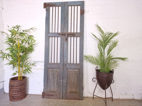 Old Pair Vintage Reclaimed Indian Wooden Iron Doors Shutters Garden Gates Screen