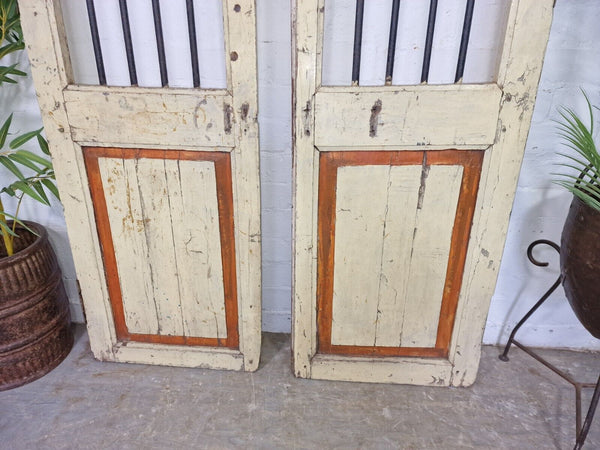 Old Pair Vintage Reclaimed Indian Wooden Iron Doors Shutters Garden Gates Screen