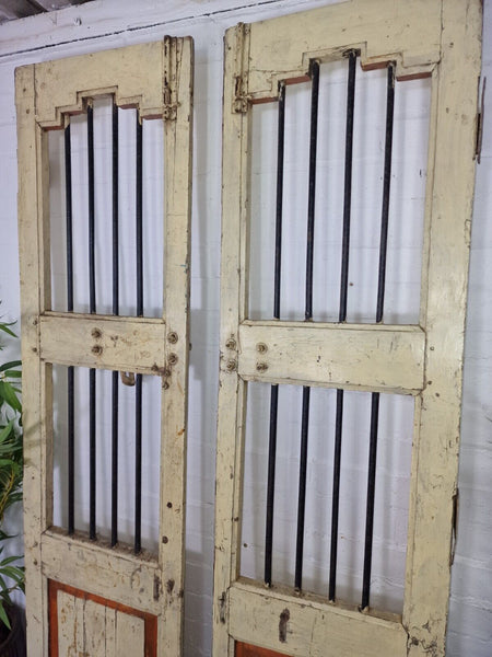 Old Pair Vintage Reclaimed Indian Wooden Iron Doors Shutters Garden Gates Screen