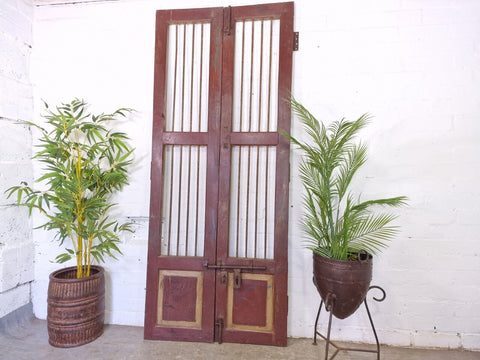 Old Pair Vintage Reclaimed Indian Wooden Iron Doors Shutters Garden Gates Screen