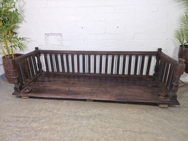 Vintage Antique Indian Hardwood Two Three Seater  Garden Patio Swing Bench Seat