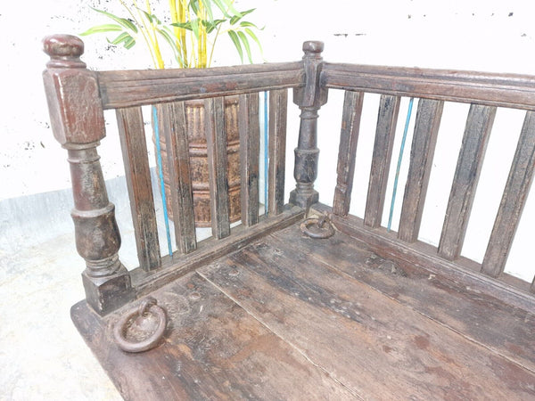 Vintage Antique Indian Hardwood Two Three Seater  Garden Patio Swing Bench Seat