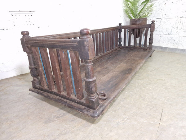 Vintage Antique Indian Hardwood Two Three Seater  Garden Patio Swing Bench Seat