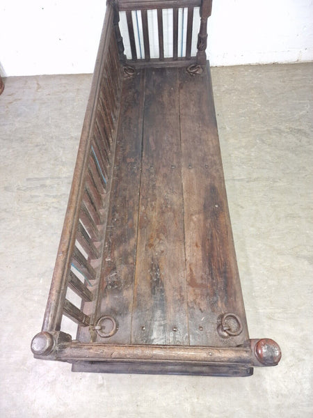 Vintage Antique Indian Hardwood Two Three Seater  Garden Patio Swing Bench Seat