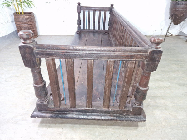 Vintage Antique Indian Hardwood Two Three Seater  Garden Patio Swing Bench Seat