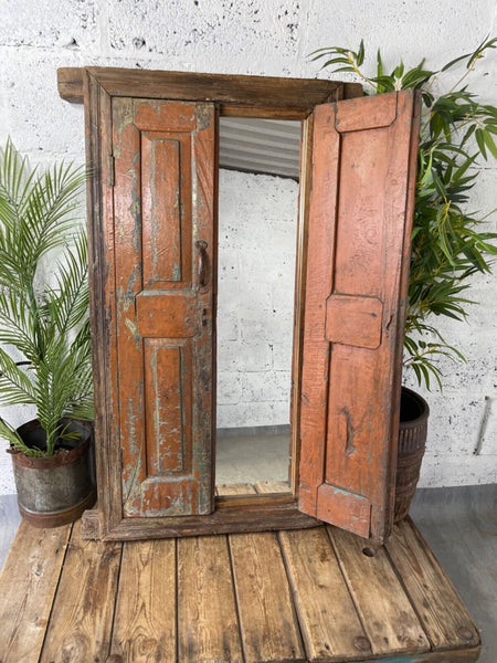 Large Vintage Antique Reclaimed Indian Solid Wooden Window Frame Garden Mirror